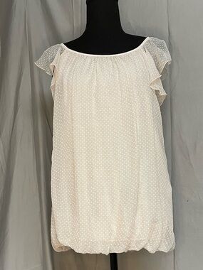 Luisa Ricci 100% Silk Blush Polka Dot Flutter Sleeve Lightweight Blouse